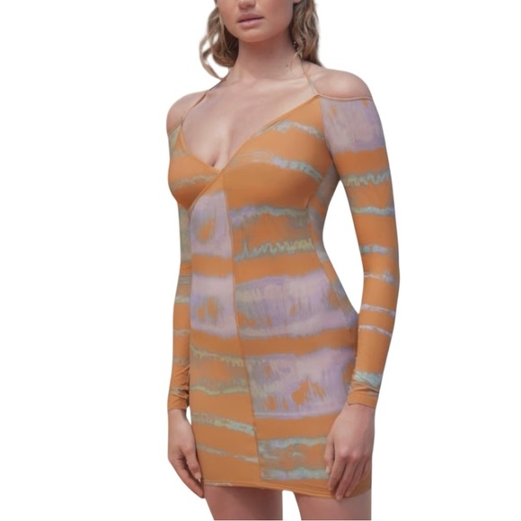 SKIMS Jelly Sheer Off Shoulder Tie Dye Mesh Mini Dress Women’s Small Rare NWT - Picture 2 of 14